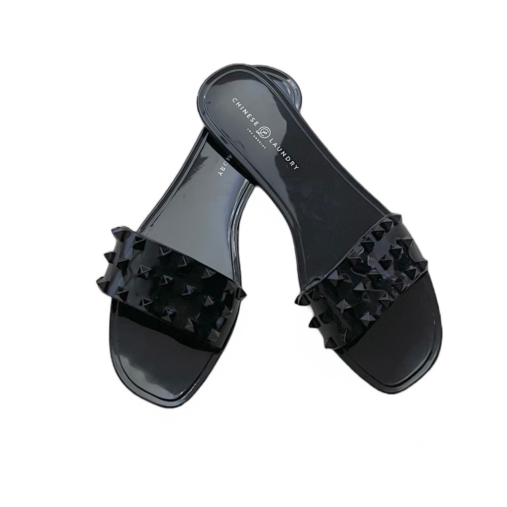 Chinese Laundry Black Studded Jelly Sandals, Sz 9